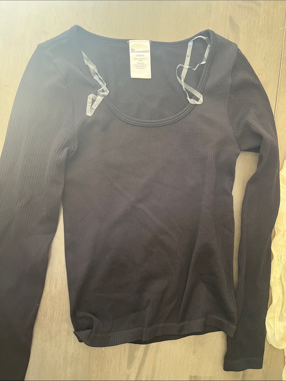 No Boundaries Black Ribbed Long Sleeve Scoop Neck Top